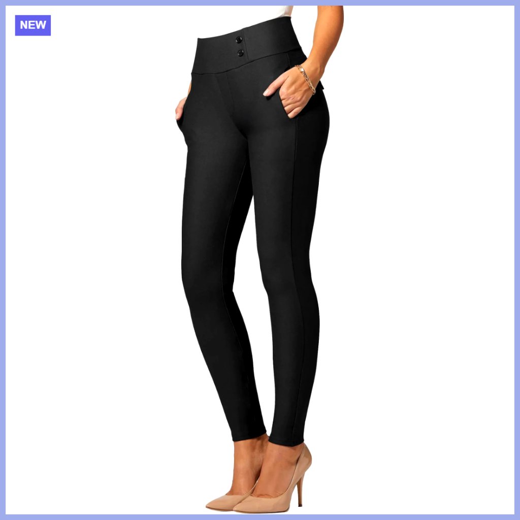 Ponte Knit Work Pants With Tummy Control And Pockets